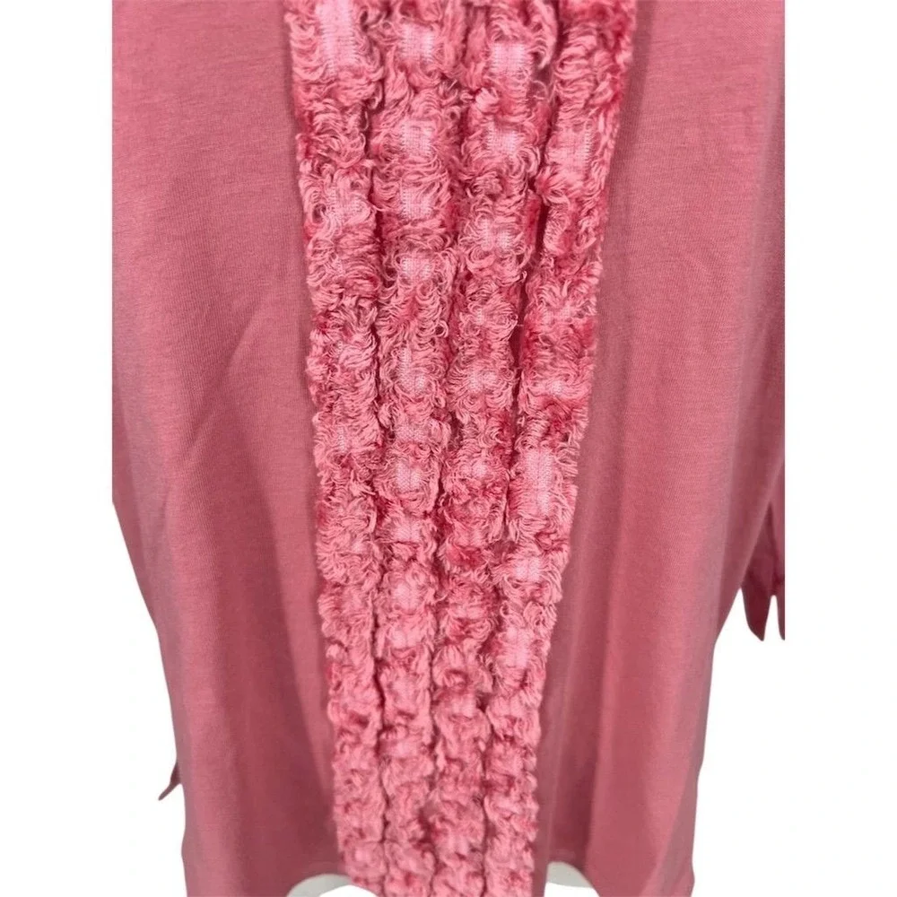NYDJ Women's SMALL Pink Cotton Modal V-Neck‎ 3/4 Sleeve T-Shirt Ruffle Trim